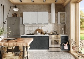 Кухонный гарнитур Нувель 1800мм белый/бетон белый/бетон черный в Тевризе - tevriz.katalogmebeli.com | фото 1