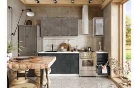 Кухонный гарнитур Нувель 1800мм белый/бетон коричневый/бетон черный в Тевризе - tevriz.katalogmebeli.com | фото