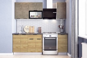 Кухонный гарнитур Стоун 1.6 (белый/камень темно-серый/акация светлая) в Тевризе - tevriz.katalogmebeli.com | фото