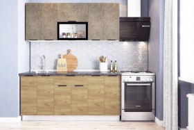 Кухонный гарнитур Стоун 1.8 (белый/камень темно-серый/акация светлая) в Тевризе - tevriz.katalogmebeli.com | фото