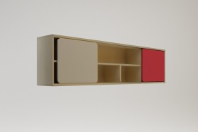 Полка между шкафами 1660 Бэрри (Бежевый/Красный/корпус Клен) в Тевризе - tevriz.katalogmebeli.com | фото 1