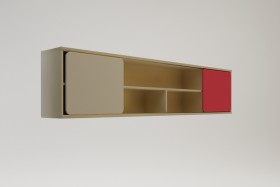 Полка между шкафами 1960 Бэрри (Бежевый/Красный/корпус Клен) в Тевризе - tevriz.katalogmebeli.com | фото