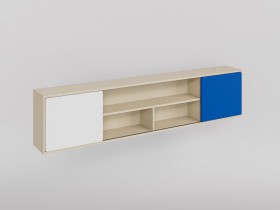 Полка между шкафами 1960 Скай (Синий/Белый/корпус Клен) в Тевризе - tevriz.katalogmebeli.com | фото