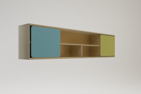Полка между шкафами 1960 Смайли (Голубой/Зеленый/корпус Клен) в Тевризе - tevriz.katalogmebeli.com | фото 1