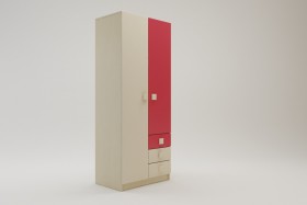 Шкаф 2-х створчатый с ящиками Бэрри (Бежевый/Красный/корпус Клен) в Тевризе - tevriz.katalogmebeli.com | фото 1
