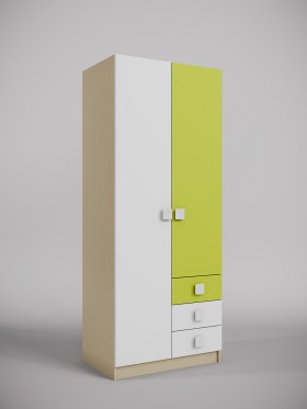 Шкаф 2-х створчатый с ящиками Эппл (Зеленый/Белый/корпус Клен) в Тевризе - tevriz.katalogmebeli.com | фото