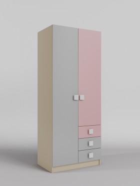 Шкаф 2-х створчатый с ящиками Грэйси (Розовый/Серый/корпус Клен) в Тевризе - tevriz.katalogmebeli.com | фото