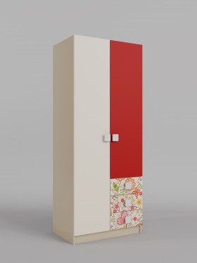 Шкаф 2-х створчатый с ящиками Ретвит (Бежевый/Красный/корпус Клен) в Тевризе - tevriz.katalogmebeli.com | фото