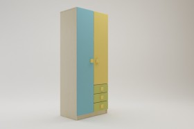 Шкаф 2-х створчатый с ящиками Смайли (Желтый/Голубой/Зеленый/корпус Клен) в Тевризе - tevriz.katalogmebeli.com | фото