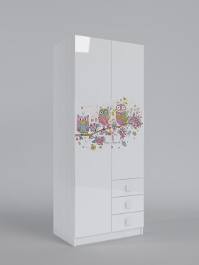 Шкаф с ящиками Совушки (Белый/Выбеленное дерево/2 створки) в Тевризе - tevriz.katalogmebeli.com | фото