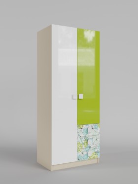 Шкаф 2-х створчатый с ящиками Твит (Белый/Зеленый/корпус Клен) в Тевризе - tevriz.katalogmebeli.com | фото