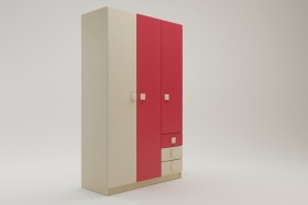 Шкаф 3-х створчатый с ящиками Бэрри (Бежевый/Красный/корпус Клен) в Тевризе - tevriz.katalogmebeli.com | фото