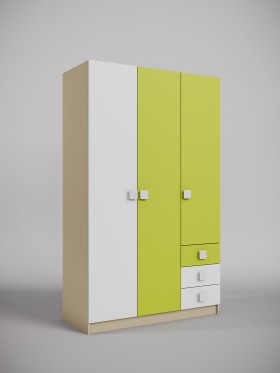 Шкаф 3-х створчатый с ящиками Эппл (Зеленый/Белый/корпус Клен) в Тевризе - tevriz.katalogmebeli.com | фото