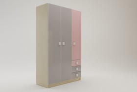 Шкаф 3-х створчатый с ящиками Грэйси (Розовый/Серый/корпус Клен) в Тевризе - tevriz.katalogmebeli.com | фото 2