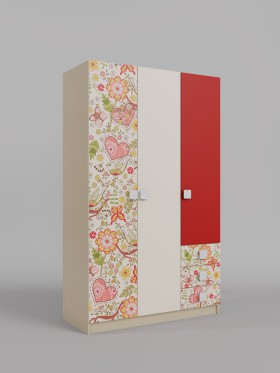 Шкаф 3-х створчатый с ящиками Ретвит (Бежевый/Красный/корпус Клен) в Тевризе - tevriz.katalogmebeli.com | фото