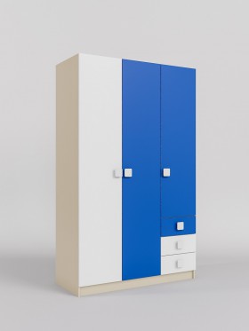 Шкаф 3-х створчатый с ящиками Скай (Синий/Белый/корпус Клен) в Тевризе - tevriz.katalogmebeli.com | фото 1