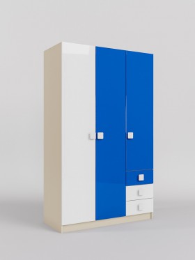 Шкаф 3-х створчатый с ящиками Скай люкс (Синий/Белый/корпус Клен) в Тевризе - tevriz.katalogmebeli.com | фото