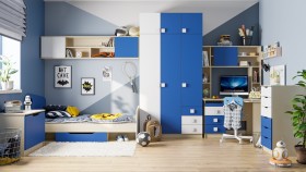 Шкаф 3-х створчатый с ящиками Скай (Синий/Белый/корпус Клен) в Тевризе - tevriz.katalogmebeli.com | фото 3