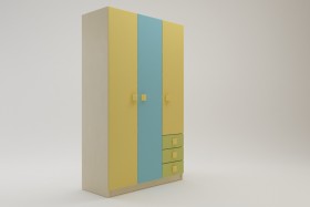 Шкаф 3-х створчатый с ящиками Смайли (Желтый/Голубой/Зеленый/корпус Клен) в Тевризе - tevriz.katalogmebeli.com | фото 1
