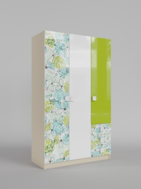 Шкаф 3-х створчатый с ящиками Твит (Белый/Зеленый/корпус Клен) в Тевризе - tevriz.katalogmebeli.com | фото 1