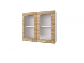 Шкаф 80 с 2-мя витринами Полонез (Сосна Бран/Белый) в Тевризе - tevriz.katalogmebeli.com | фото