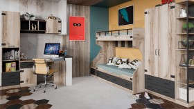 Шкаф для белья комбинированный «Окланд» (Фон Черный/Дуб Делано) в Тевризе - tevriz.katalogmebeli.com | фото 4