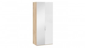 Шкаф для одежды с 1 глухой и 1 зеркальной дверями левый «Эмбер» Яблоня Беллуно/Белый глянец в Тевризе - tevriz.katalogmebeli.com | фото