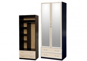 Шкаф для платья и белья 2-х дверный с профилем МДФ с 2 зеркалами Венге/Дуб выбеленный в Тевризе - tevriz.katalogmebeli.com | фото 1
