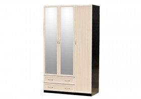 Шкаф для платья и белья 3-х дверный с профилем МДФ с 2 малыми зеркалами Венге/Дуб выбеленный в Тевризе - tevriz.katalogmebeli.com | фото