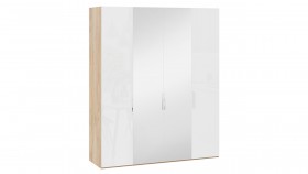 Шкаф комбинированный с 2 глухими и 2 зеркальными дверями «Эмбер» Яблоня Беллуно/Белый глянец в Тевризе - tevriz.katalogmebeli.com | фото