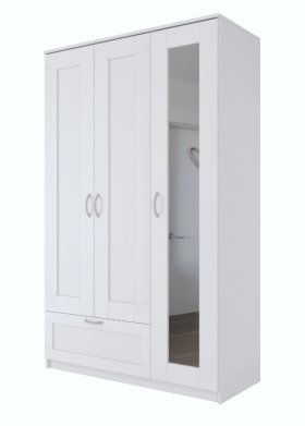 Шкаф трехдверный Сириус с зеркалом и 1 ящиком белый в Тевризе - tevriz.katalogmebeli.com | фото 1