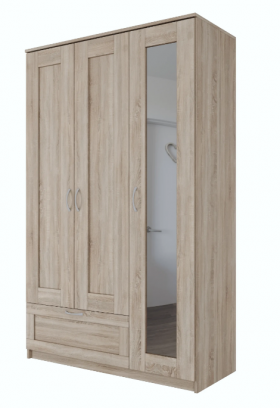 Шкаф трехдверный Сириус с зеркалом и 1 ящиком дуб сонома в Тевризе - tevriz.katalogmebeli.com | фото 1