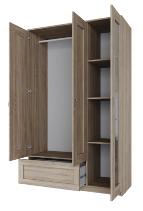 Шкаф трехдверный Сириус с зеркалом и 1 ящиком дуб сонома в Тевризе - tevriz.katalogmebeli.com | фото 3