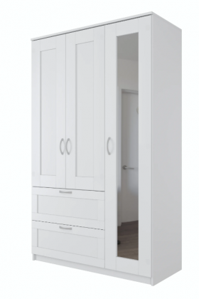 Шкаф трехдверный Сириус с зеркалом и 2 ящиками белый в Тевризе - tevriz.katalogmebeli.com | фото 1