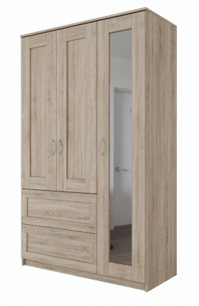 Шкаф трехдверный Сириус с зеркалом и 2 ящиками дуб сонома в Тевризе - tevriz.katalogmebeli.com | фото 1