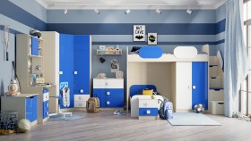 Система хранения над кроватью Скай люкс (Синий/Белый/корпус Клен) в Тевризе - tevriz.katalogmebeli.com | фото 4
